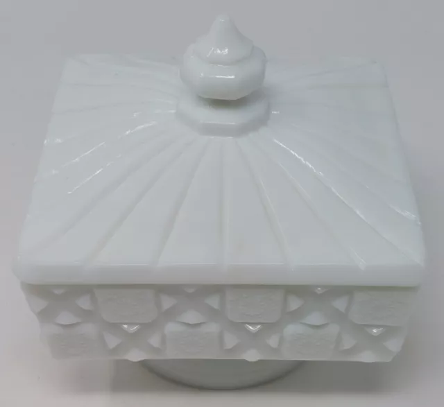 Westmoreland Milk Glass Old Quilt Pattern Lidded Compote Square Candy Dish 2