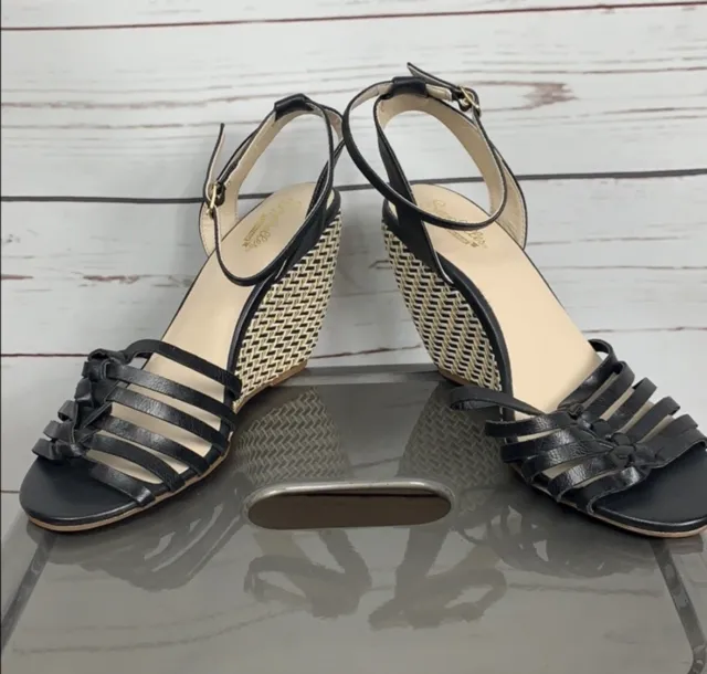 Seychelles Heritage Black Wedge Shoes 3" Heels Women Size 8 Basket Weave