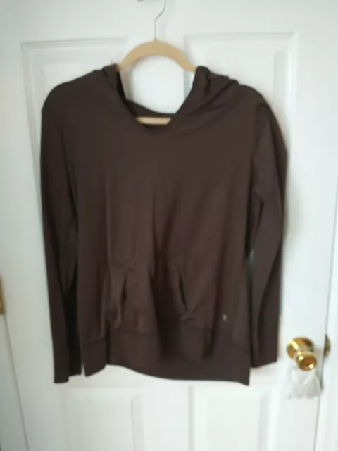 Danskin Now Front Pocket Logo Pullover Hoodie Womens Size Large (12-14) Brown