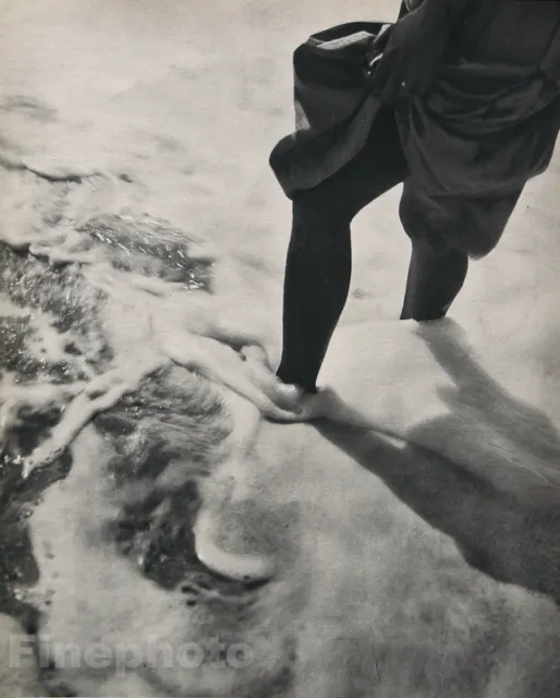 1931 Vintage JEAN MORAL Female Leg Beach Wave Sea France Photo Gravure Art 12x16