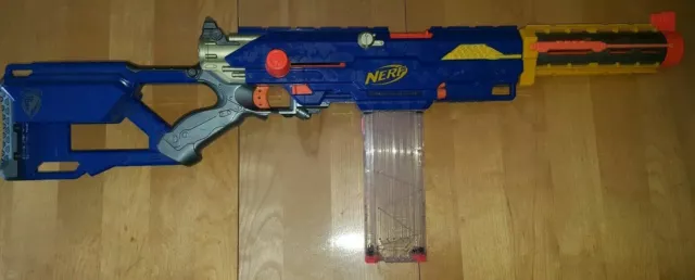 2006 Blue Nerf Gun Longshot CS6 NStrike Sniper Rifle Gun With  Attachments/Mag