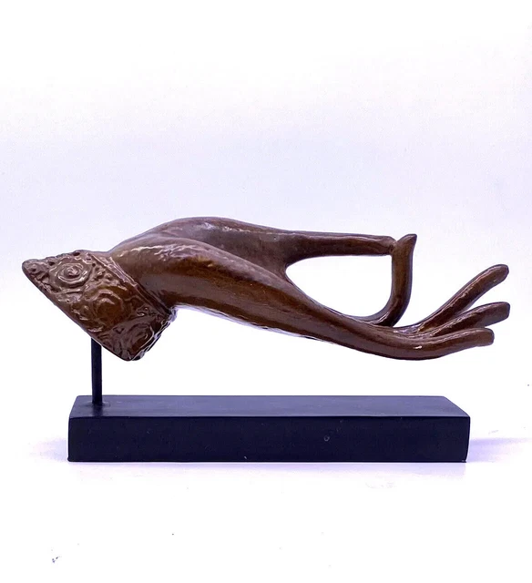 Virtaka Mudra Hand Of Buddha Peaceful Clay Sculpture On Platform 11" L x 5.75" T