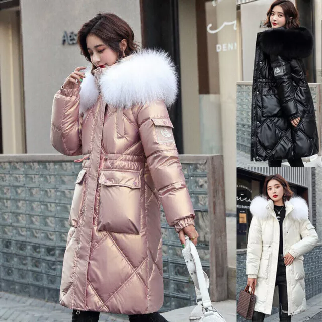 Winter Warm Women Puffer Fur Long Quilted Parka Ladies Girls Coat Hooded Jacket