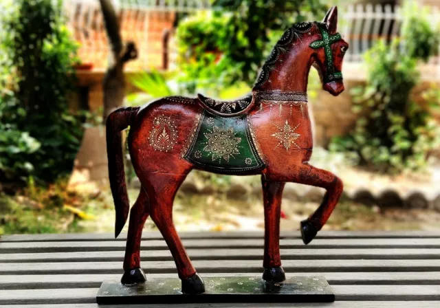 Caballo de madera antiguo estatua coleccionable estatuilla única pintada a...