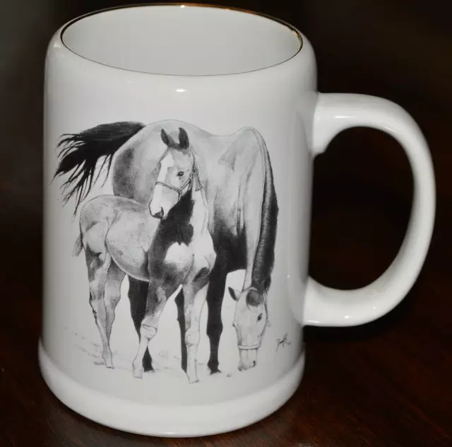 Otagiri Horse Foal Mug Stein Black and White Gold Trim Darren Cook 16 oz