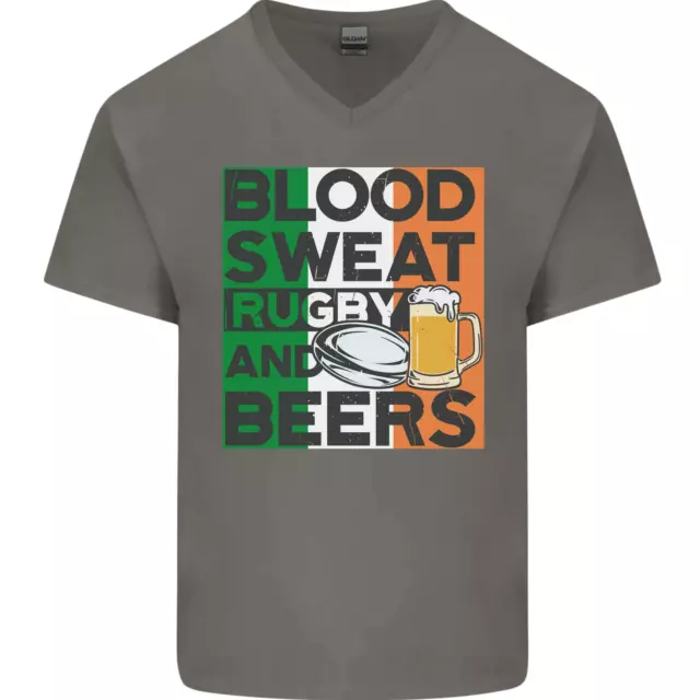 T-shirt da uomo Blood Sweat Rugby and Beers Ireland divertente collo a V cotone 2