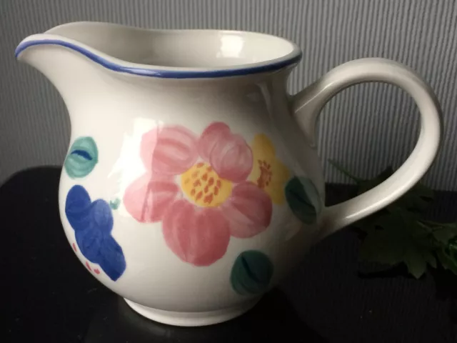 Johnson Brothers Pottery Jug Vase Pitcher White Hand Painted Floral Carafe Table