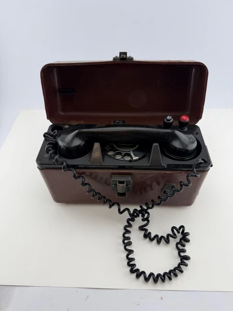VINTAGE BRITISH FIELD Telephone Rotary Dial Bakelite Handset Portable ...