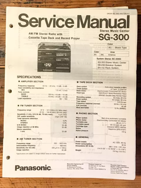 Panasonic SG-300 Stereo Service Manual *Original*