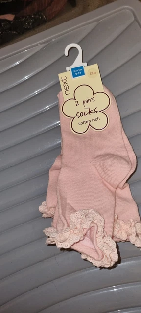 Girls Next Frilly Trim Cotton Ankle Party Socks Pink 9-12 Bnwt
