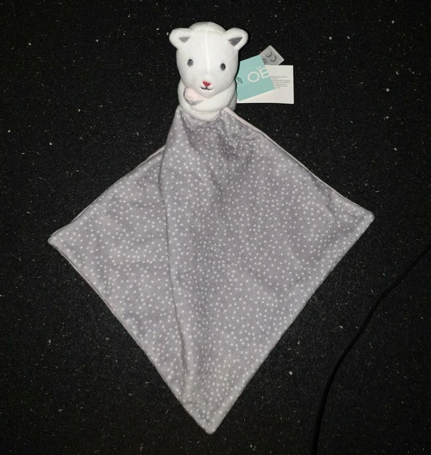NEUF - Peluche Doudou Obaibi Chat Blanc Mouchoir Rose Velours Gris Étoile OKAÏDI