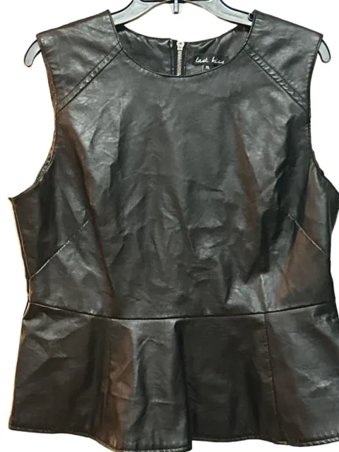 Last Kiss Black Faux Leather Tank Shirt Short Cut Back Zip Sz XL  Ruffle Riding