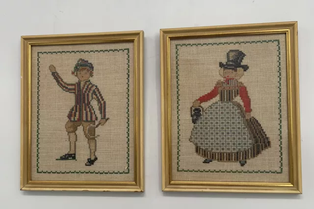 "Par de Colección Obra de Arte con Aguja enmarcada Southern Belle Gentleman Cottage Core 8"