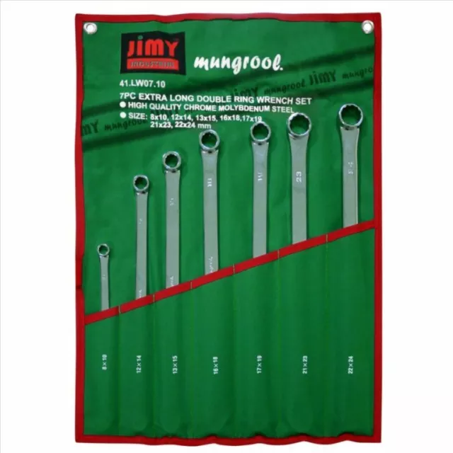 jimy Spanner Set 8mm to 24mm Extra Long Double Ring Flat CrV 7pc