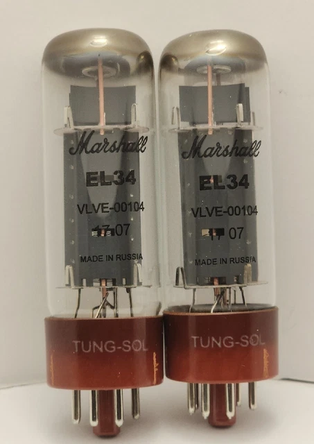 (2) TungSol Marshall EL34 6CA7 Pair Red Base Vacuum Tubes Tested NOS #353DG