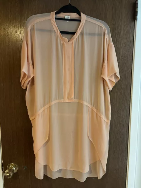 aritzia wilfred 100% silk peach blouse tunic shirt semi sheer size medium