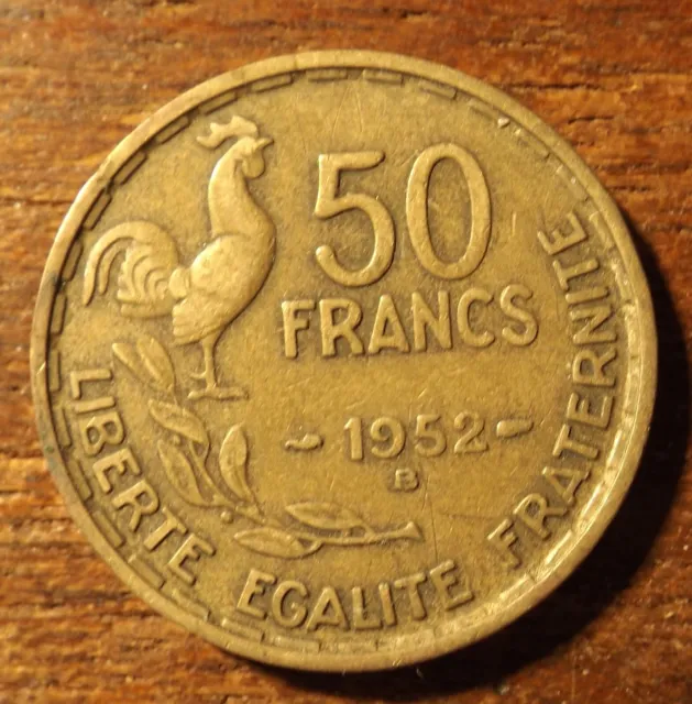France 50 Franc Aluminium-Bronze Coin Dated 1952 B. Very Nice Coin