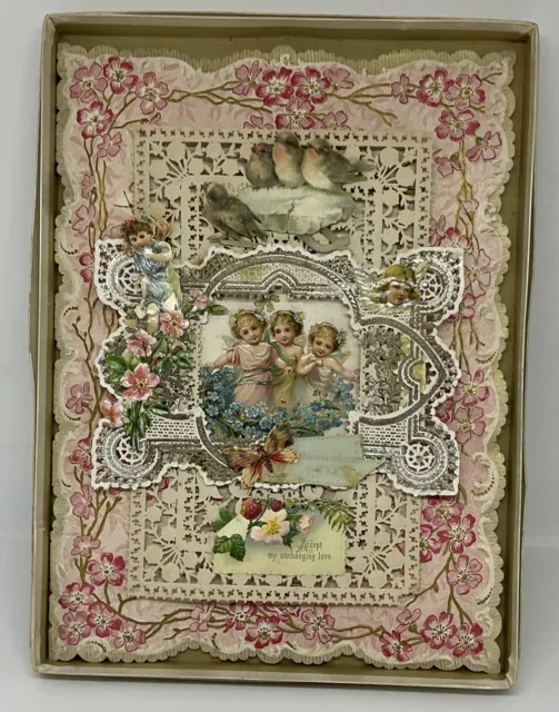 Victorian Valentine Card Paper Cut Lace Die Romantic Greeting Card Cherubs Poem