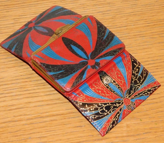 Porte-Monnaie Vintage En Cuir Multicolore - Années 1970, Fabriqué En France - Occasion