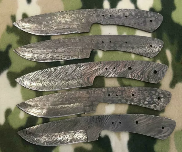 Lot Of 5Pcs Hunting Skinning Fishing Knife Blank Blades Damascus Forged Steel