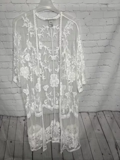 American Rag CIA Women’s Plus Size Duster Lace Mesh Embroidered Size 1X