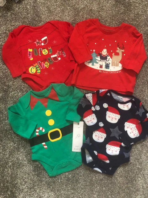 Christmas Baby Boy Girl Long Sleeve Bodysuit Top Vest Bundle F&F 0-3 Months