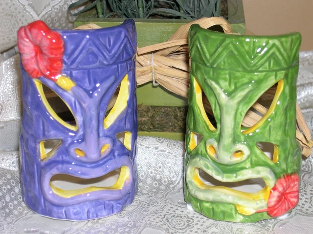 Yankee Candle Set Of 2 Tiki Tealight Holders Green And Purple Nib