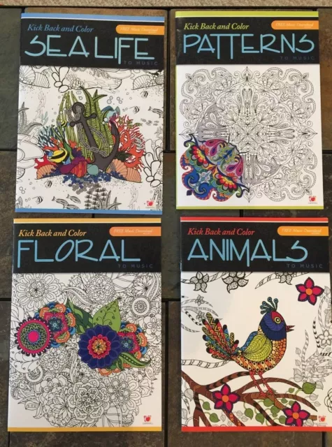 Lot Of 4 New Floral Sea Animals &Patterns Adult Coloring Books BN Grown Up Vol 1