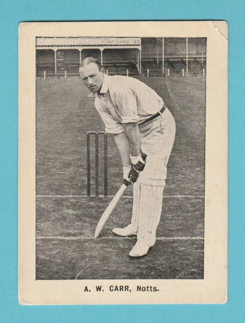Cricket - D. C. Thomson - Rare Cricketer Card - Carr Of Notts  -  1924