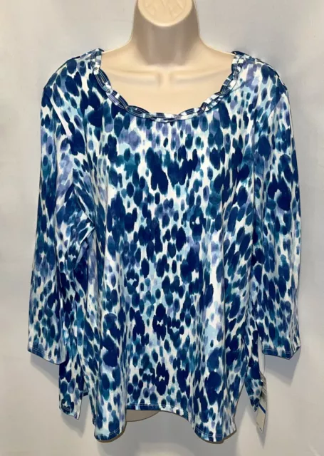 Alfred Dunner Petite KEY ITEMS Blue Cotton Blend Top Size PL NWT