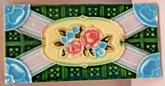 Vintage Tile Japan Strip Rose Flower Design Art Nouveau Architecture Old Genuine