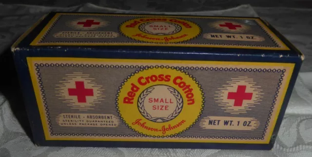 Vintage Unopened 1 oz Box of Johnson & Johnson Red Cross (Small Size) Cotton