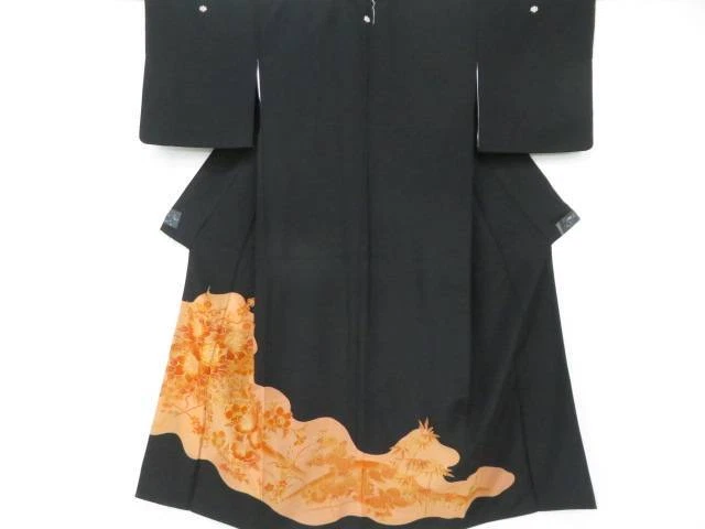 Tomesode KImono Japan Black Tomesode Kinsai Kinkom