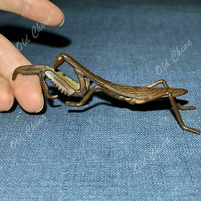Old Antique Collectible Solid Brass Handwork Chinese Mantis Ornament Statue Hot