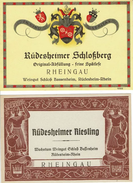2 x Weinetikett wine label étiquette vin, Rüdesheimer Schloßberg Schloss