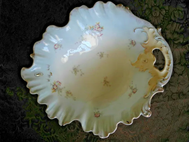 Large Antique FLORAL DISH PLATE Victorian Art Deco Nouveau as-is porcelain