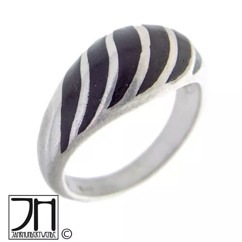 Silber Band Ring Emaille Schwarz Streifen silver enamel black stripes