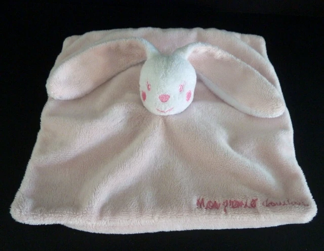 1m. DOUDOU PLAT CARRE KIMBALOO LAPIN ROSE BLANC MON PREMIER DOUDOU - TBE