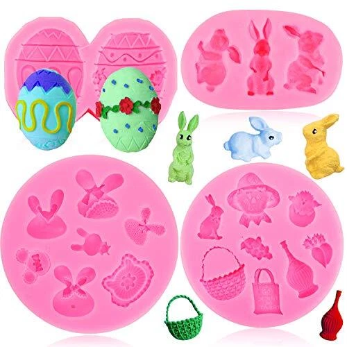 HOWAF 4pcs Ostern Silikonform Set für Fondant Backen Schokolade Marzipan Kuch...