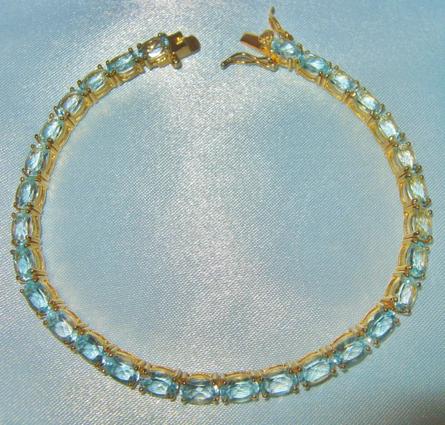 Erstaunliches Himmelblaues Topas Edelstein 18 Kt Gold Auf Sterlingsilber Tennisarmband Qvc