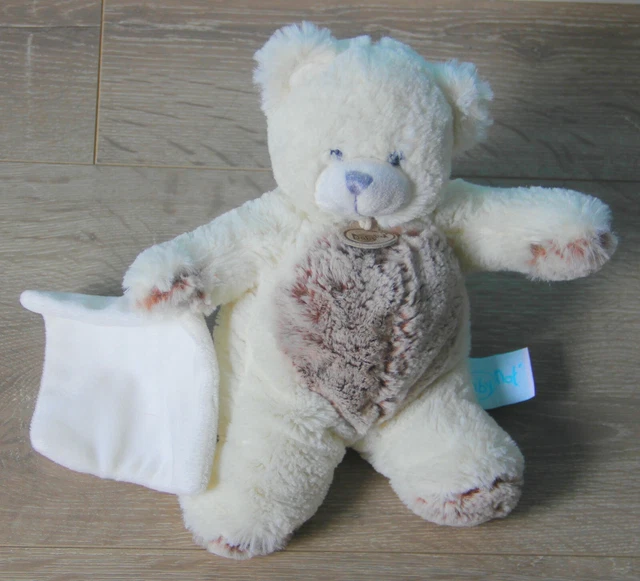 Doudou Ours Mouchoir  Blanc Chine Marron Baby Les Flocons Baby Nat' Etat Neuf