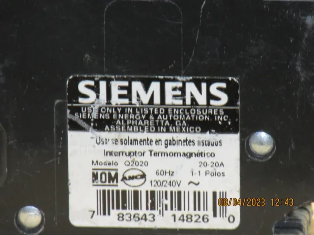 The Listing is for:(1)Non-Working Siemens Q2020TandemCircuit Breaker-For Rebuild