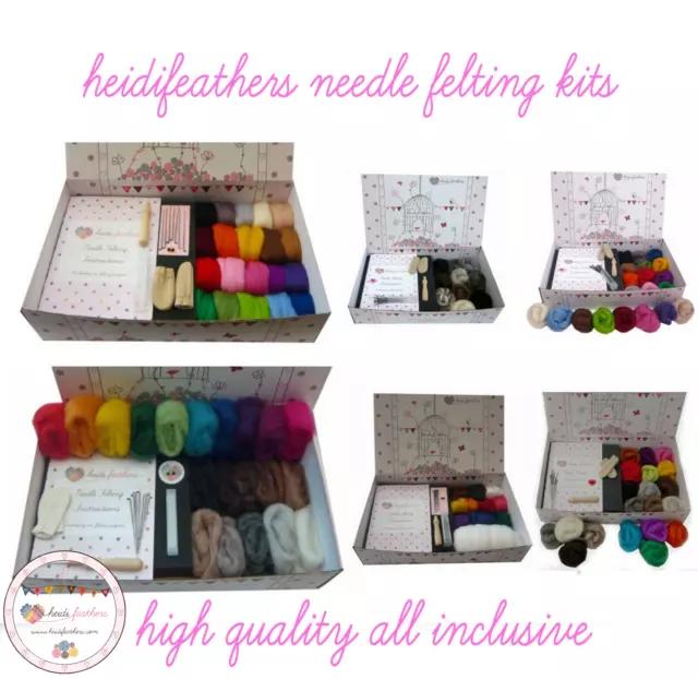 Heidifeathers® Boxed Needle Felting Wool Kits - Needles, Mat, instructions, gift