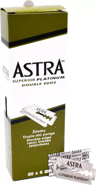 Astra Lames de Rasoir Double Face en Platine, Lot de 100, Fabriquées par Gillett