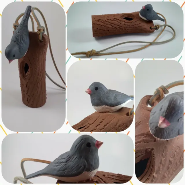 UNIQUE Bird On A Branch With Leather Strap Hanging Decor  Clay