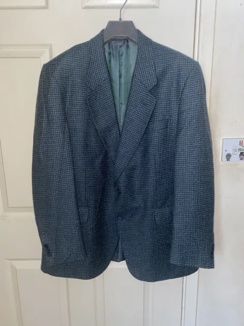 Senator Blazer Mens Suit Jacket 44R 44” 44 Blue Green Pure New Wool Smoking Coat