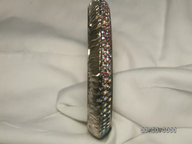 ...Unusual Silver Tone,AB/Aurora Borealis Bangle Bracelet...