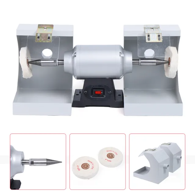 Dental Lab Polishing Machine 550W Dual Lathe Jewelry Grinder with Vacuum Pipe 3