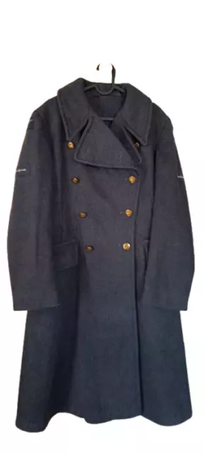 Original RAF Military 1951 Great Coat Mens Dark Grey H.Phillips Wool Size No.8