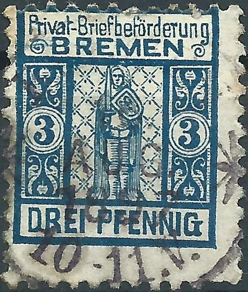 BREMEN 1896 Privatpost Briefbeförderung Mi.B.2 gestempelt 3 Pf blau (#35825-10)